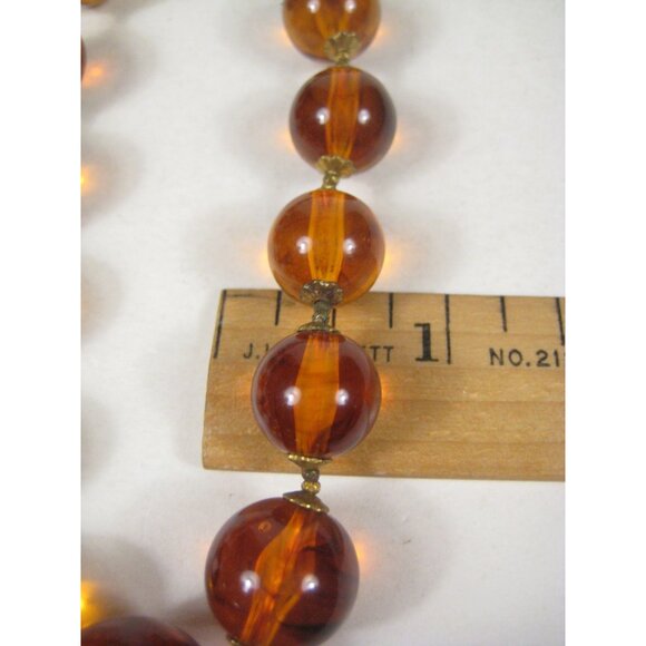 Miriam Haskell FAUX Amber Lucite Marbled Beaded Necklace 12 in Vintage Choker - Picture 5 of 8